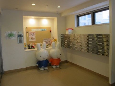 ご入居者様に個別に届く郵便受けのある、華やかな装飾の玄関