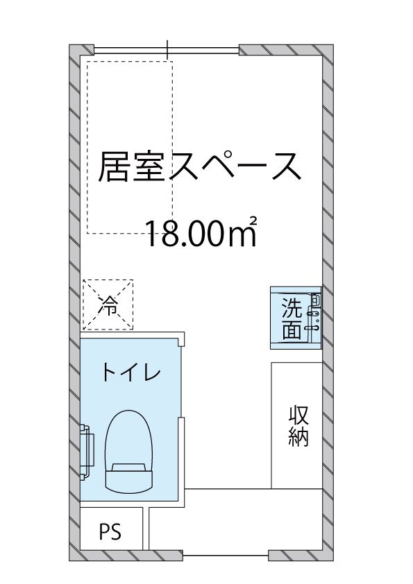 センチュリーテラス白鍬のＡタイプ一人部屋の間取り図