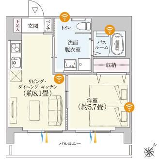 プレステージ相生山緑地の1LDKタイプの間取り図