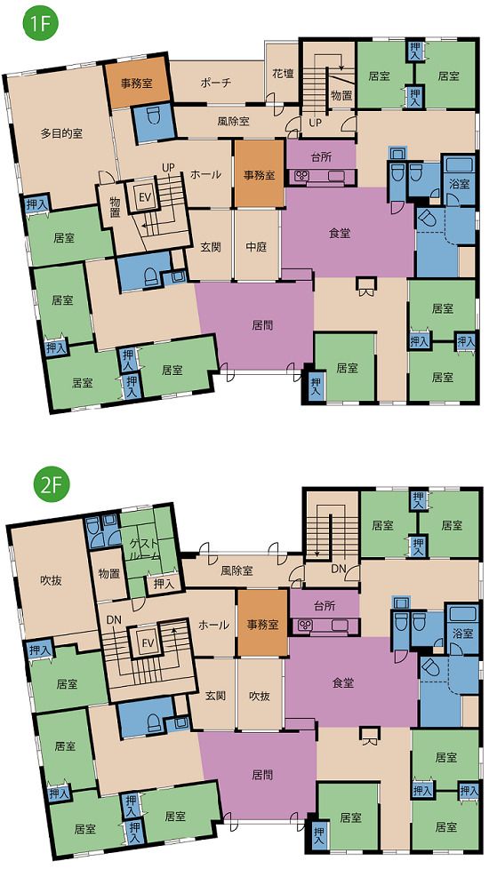 グループホーム こもれびの1～2Ｆのフロアマップ