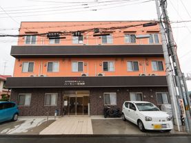住宅街の中にある建物で、２階と３階部分にはエアコンの室外機が設置されている。駐車場から館内までのアプローチに段差はない。