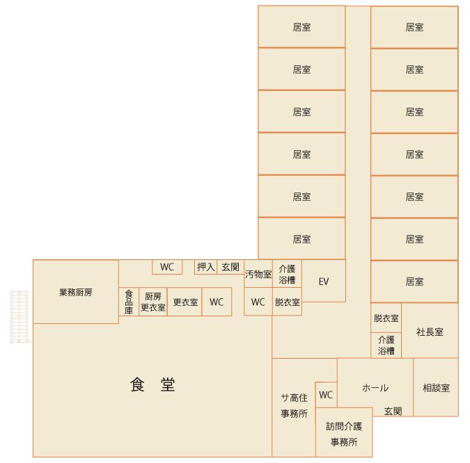 ともいきの家みずほのの1階のフロアマップ