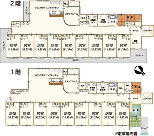 バナナ園横浜山手の1～2階のフロアマップ
