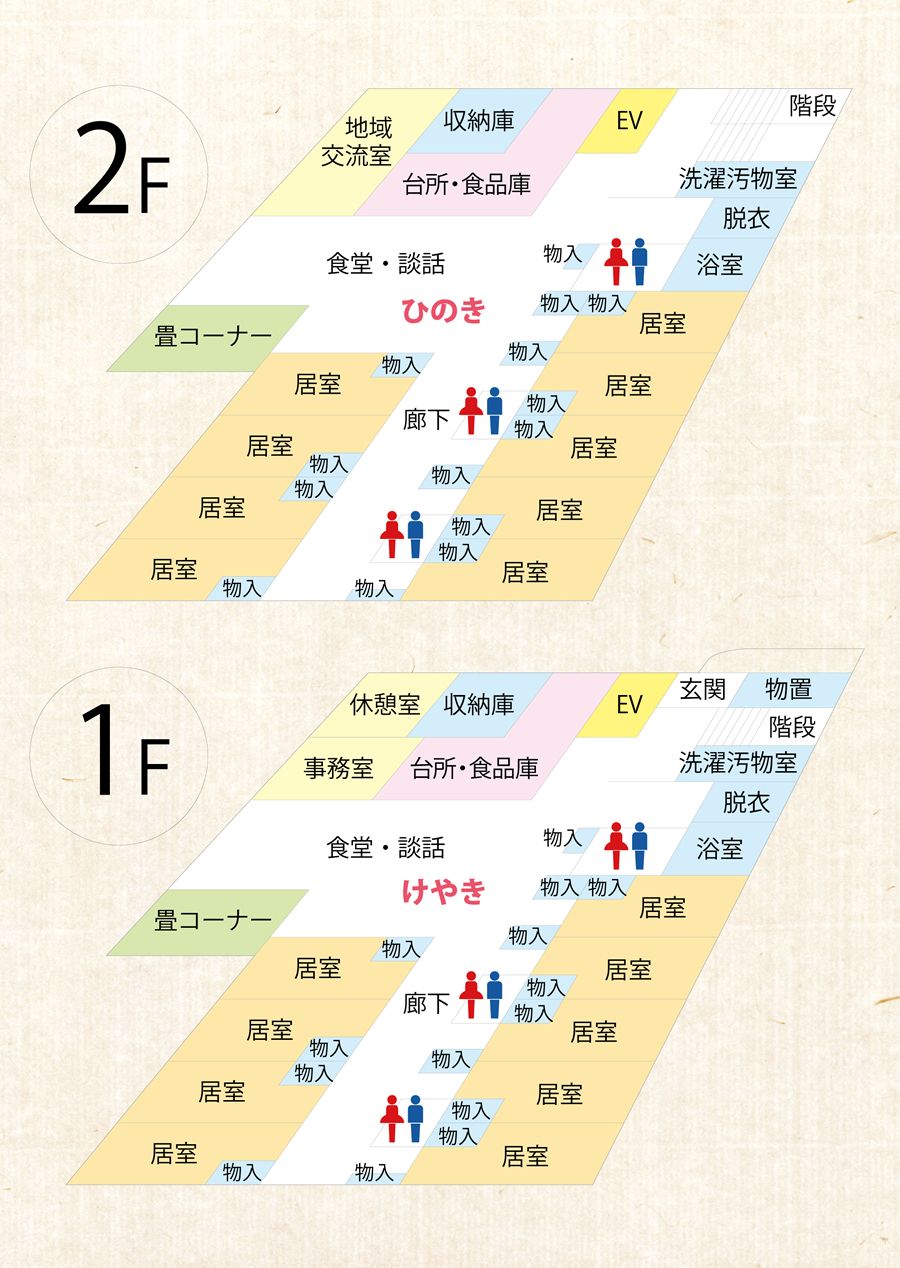 グループホーム だんらん笹谷の1～2Ｆのフロアマップ