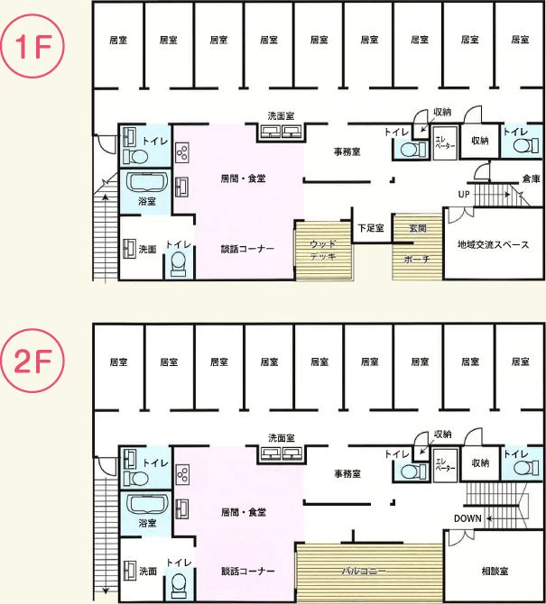 グループホーム 彩り ぎふの1～2Ｆのフロアマップ