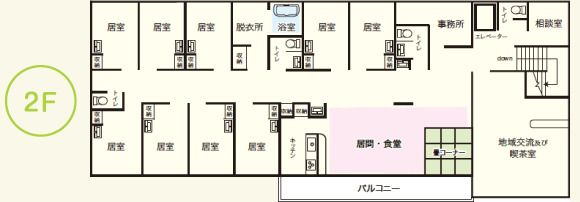 グループホーム ジョイア矢作の2Ｆのフロアマップ