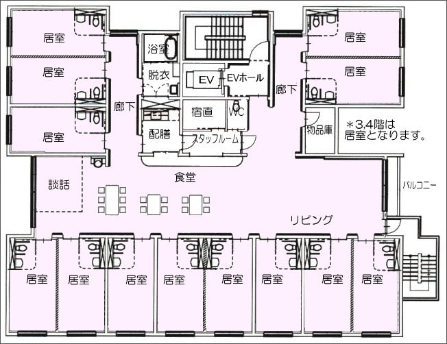 ケアメゾン山鼻1号館の2階のフロアマップ