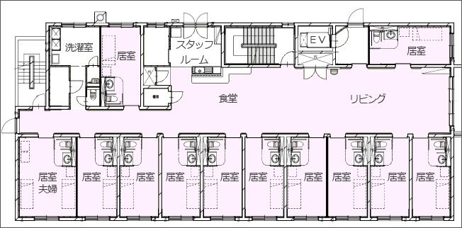 ケアメゾン山鼻2号館の2階のフロアマップ