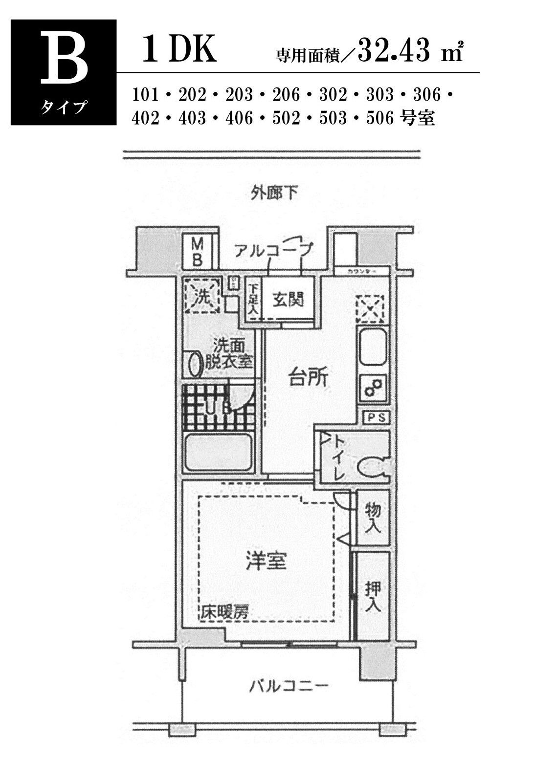 こもれび武蔵浦和のＢタイプの間取り図