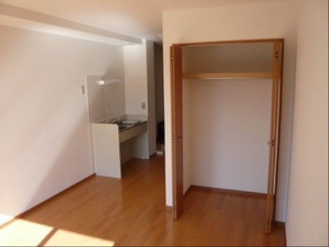 観音開きのドアが開いている状態のクローゼット内部の様子