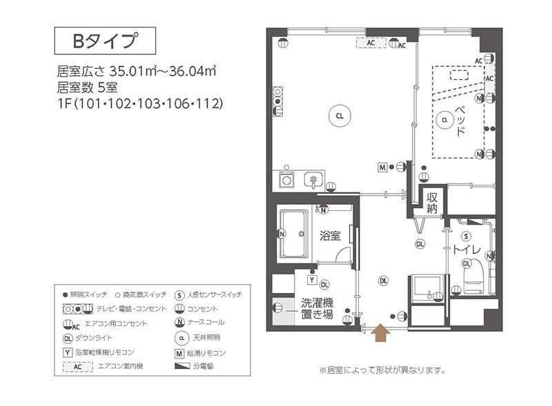 チャームスイート仁川のＢタイプの間取り図