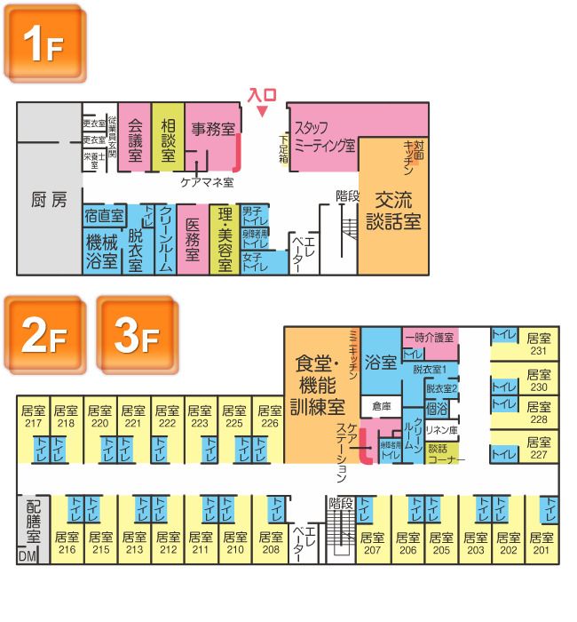 さわやかひめじ館の1～3Ｆのフロアマップ