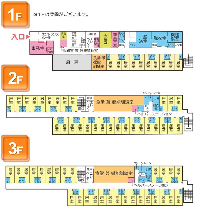 さわやかさがみはら館の1～3Ｆのフロアマップ