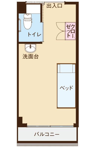 カーサ・クラ・益野の1人部屋の間取り図