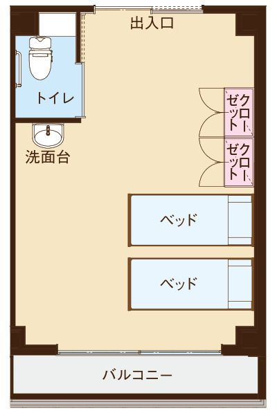 カーサ・クラ・益野の2人部屋の間取り図