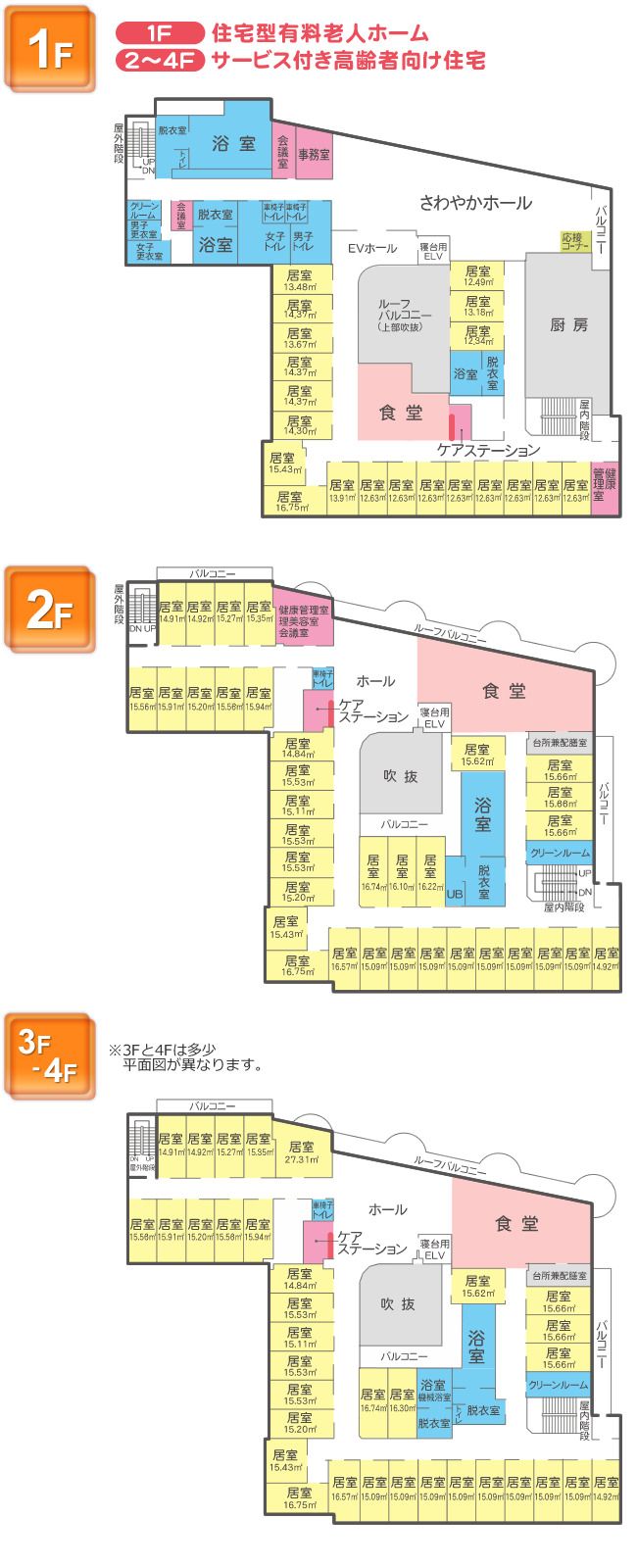 さわやか立花弐番館の1～4Ｆのフロアマップ