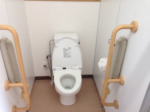 白の壁、淡い茶色の床だ。中央にトイレが設置されており、両脇に手すりが付いている。スペースは広くなっている。