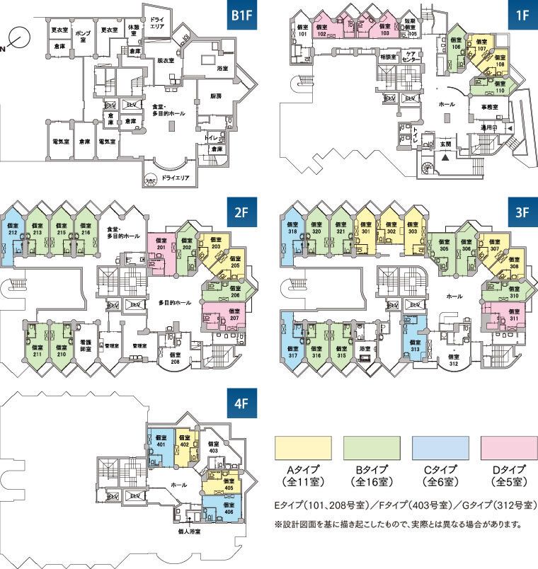 ライフステージ阿佐ヶ谷のＢ1Ｆ～4Ｆのフロアマップ