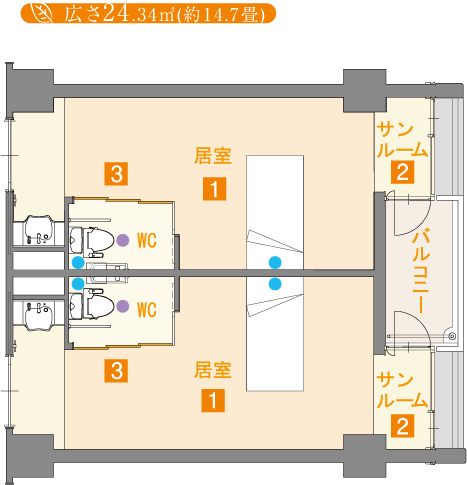 住宅型有料老人ホーム さわやかの丘の個室（一人部屋）の間取り図