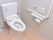 トイレには壁側に手すりが設けられ、紙や呼び出しボタン、ウォッシュレットの操作盤などが一箇所にまとめられて使いやすい。