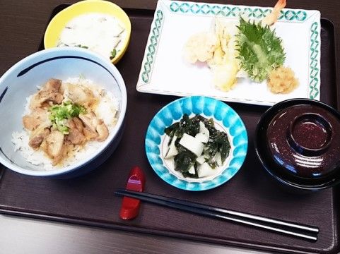 器にもこだわった、丼ぶりや天ぷらにお漬物が添えられた和食メニュー