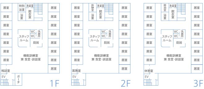 のぞみの1～3Ｆのフロアマップ