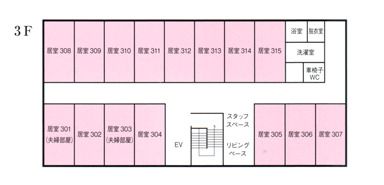 介護付有料老人ホーム アグリ大東結の3Ｆのフロアマップ