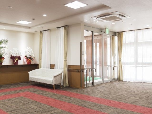 エントランスはとても明るくて足元が見やすくなっている。段差もないので車椅子でも安心できる。手すりも設置されているので安全である。