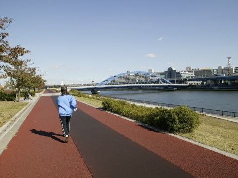 「コンシェール南千住」の周辺環境。土手沿いでは、ランニングしている人を見かける。
