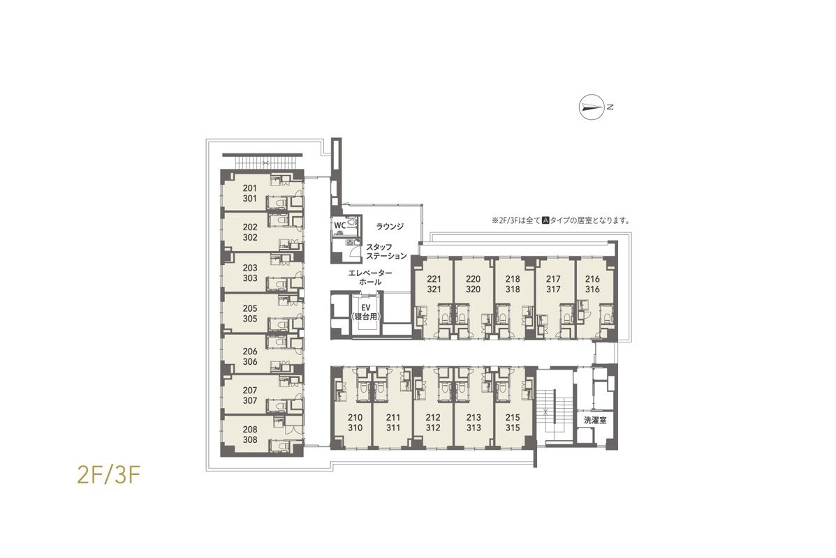 チャームプレミア田園調布の2～3Ｆのフロアマップ