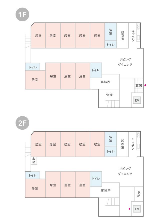 はなまるホーム西大泉の1～2Ｆのフロアマップ