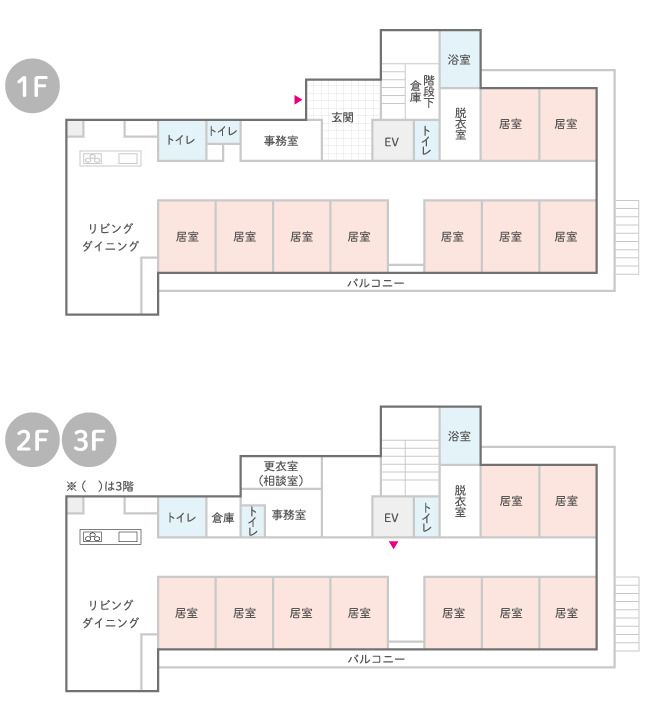 はなまるホーム井荻の1～3Ｆのフロアマップ