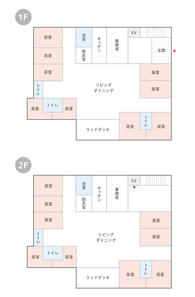 はなまるホーム宮前の1～2Ｆのフロアマップ