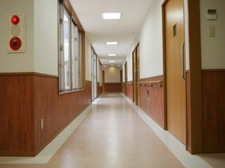 大きな窓と木目のあたたかさを感じていただける廊下はフラットな床になっており、つまずきの不安なく移動できる。