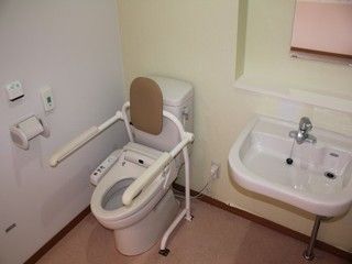 便座の左右どちらにも手すり、背もたれにクッション部分があり、腰掛ける時も立ち上がる時も安心して行っていただける。
