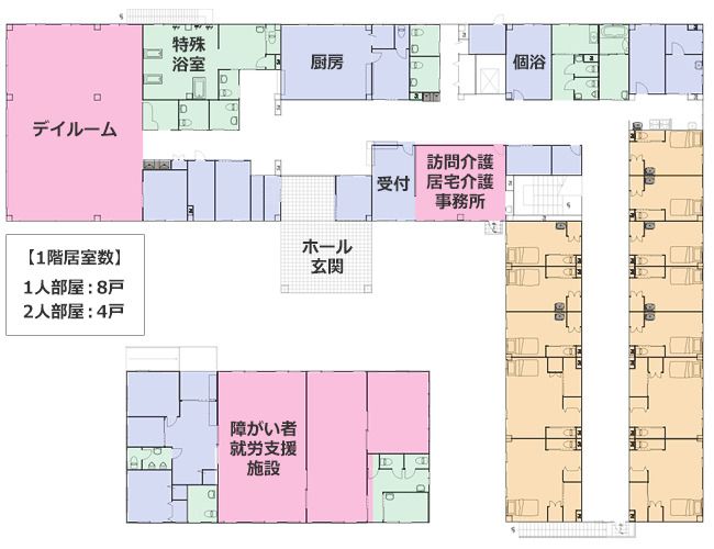 住宅型有料老人ホーム 梅の里別館の1階のフロアマップ