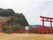 手前から山沿いにかけて無数の鳥居が設置されている近隣の風景である。豊かな自然と見応えある風景を望むことができる。
