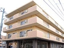 薄いピンクで塗られた４階建ての建物である。各居室のベランダが路地に向いている。周囲は住宅地に囲まれている。