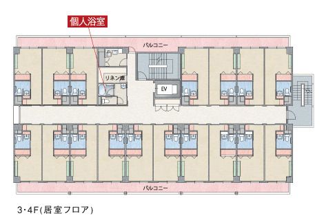 住宅型有料老人ホーム 奈良桃寿園の3～4Ｆのフロアマップ