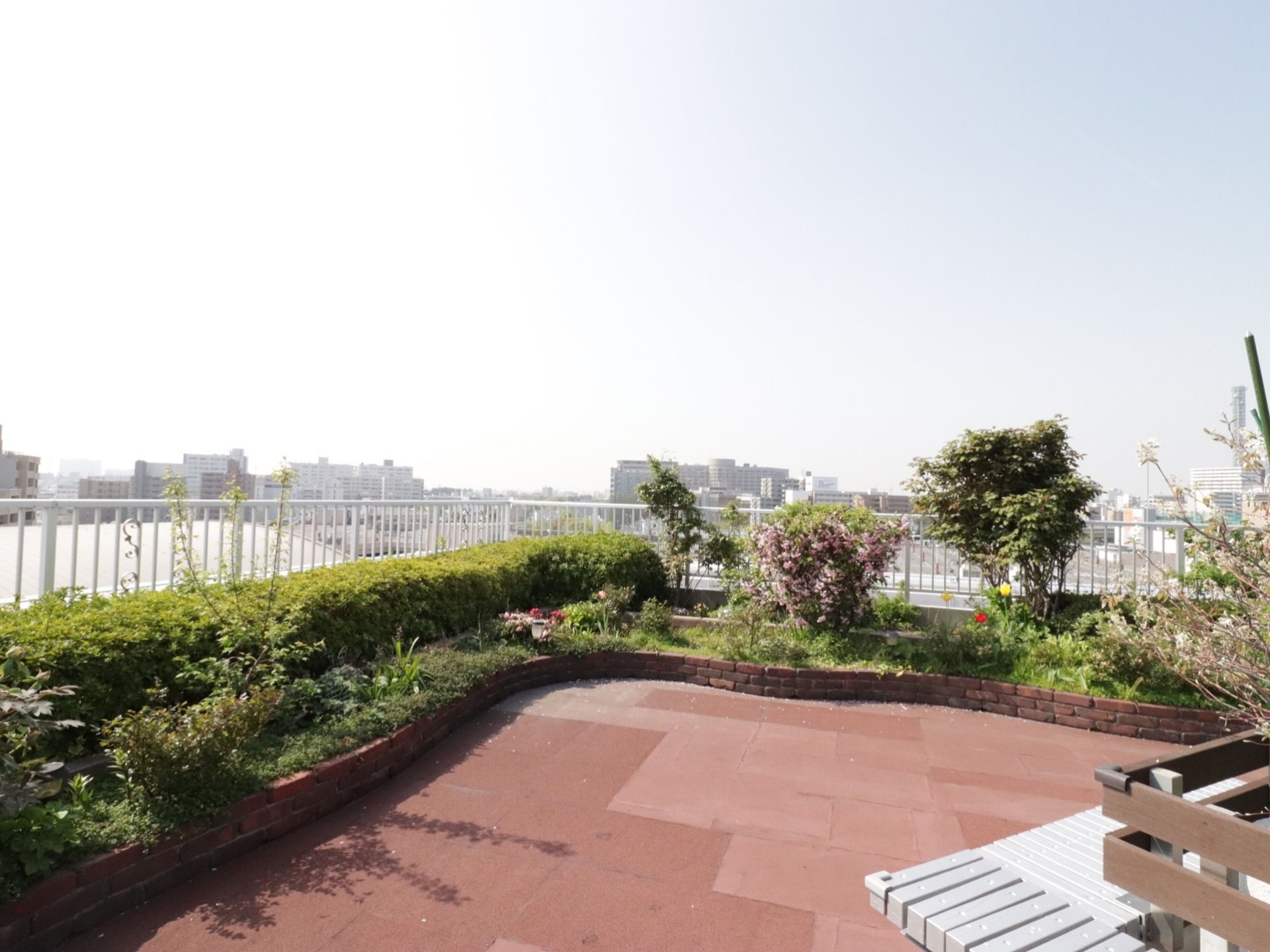 屋上には木々をたくさん植えた庭園が設置されている。見晴らしがよく、景色を見ながらリフレッシュすることができる。