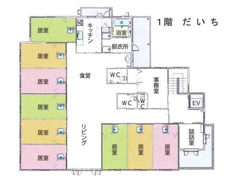 ふぁいと山崎の里の1階のフロアマップ