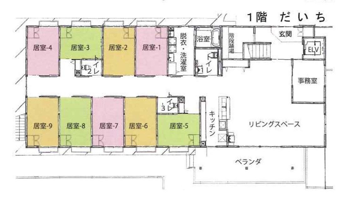 ふぁいと南山田の1階のフロアマップ