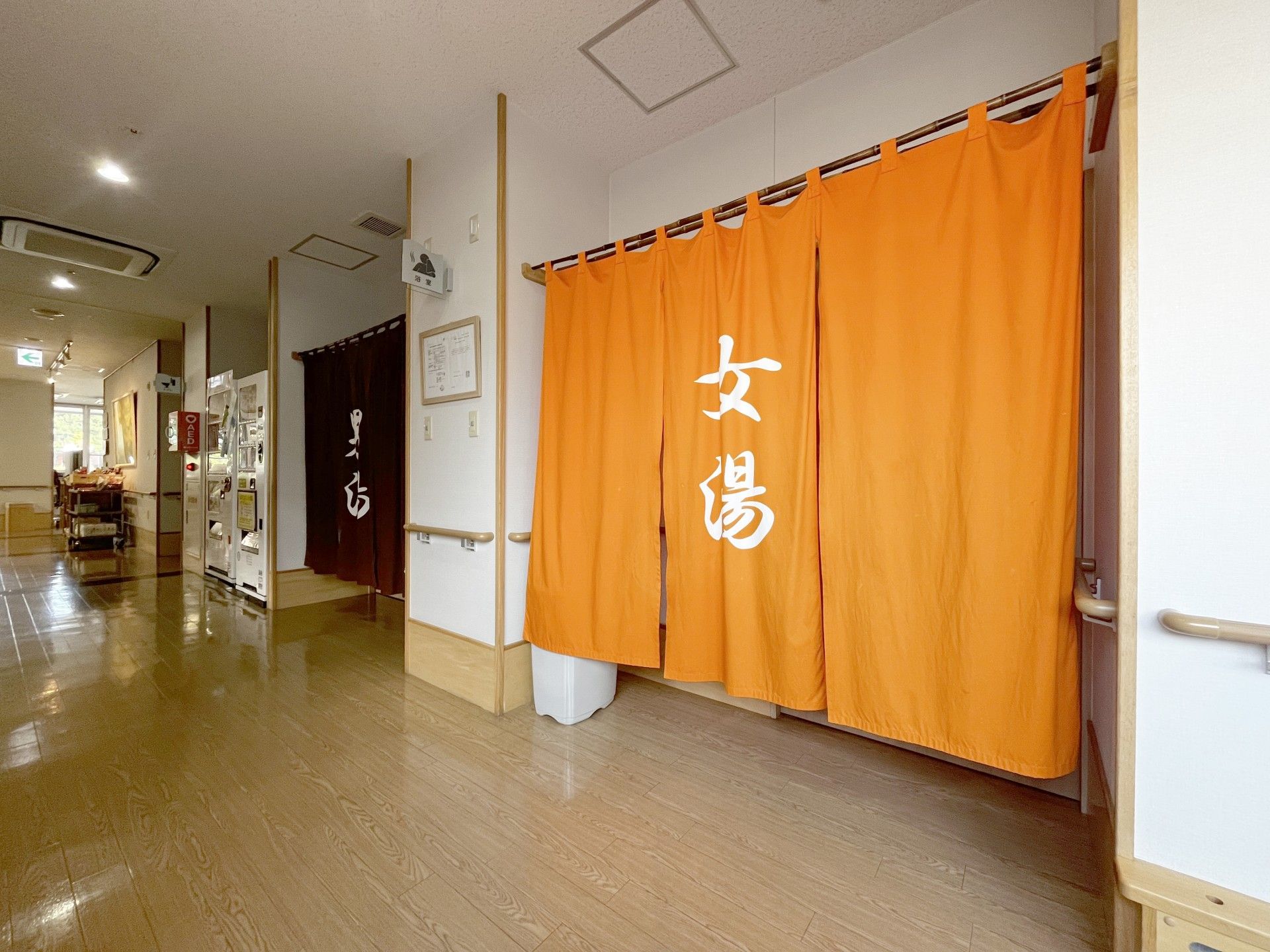 温かみのある暖簾の廊下