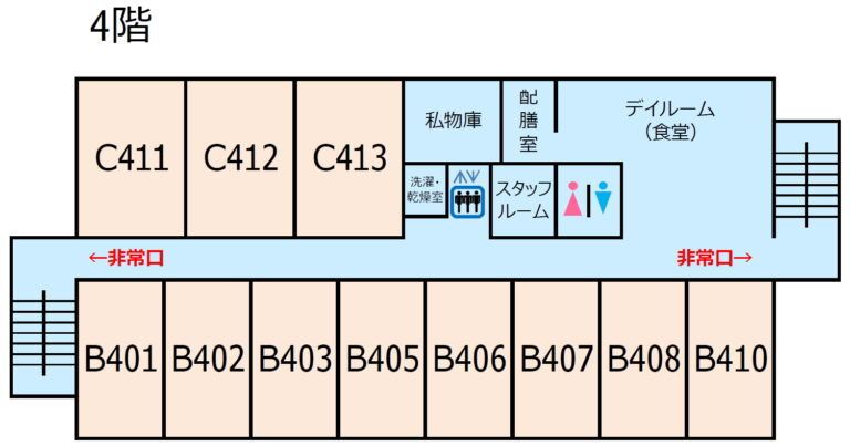 介護付有料老人ホーム ヒルサイド羽黒の4階のフロアマップ