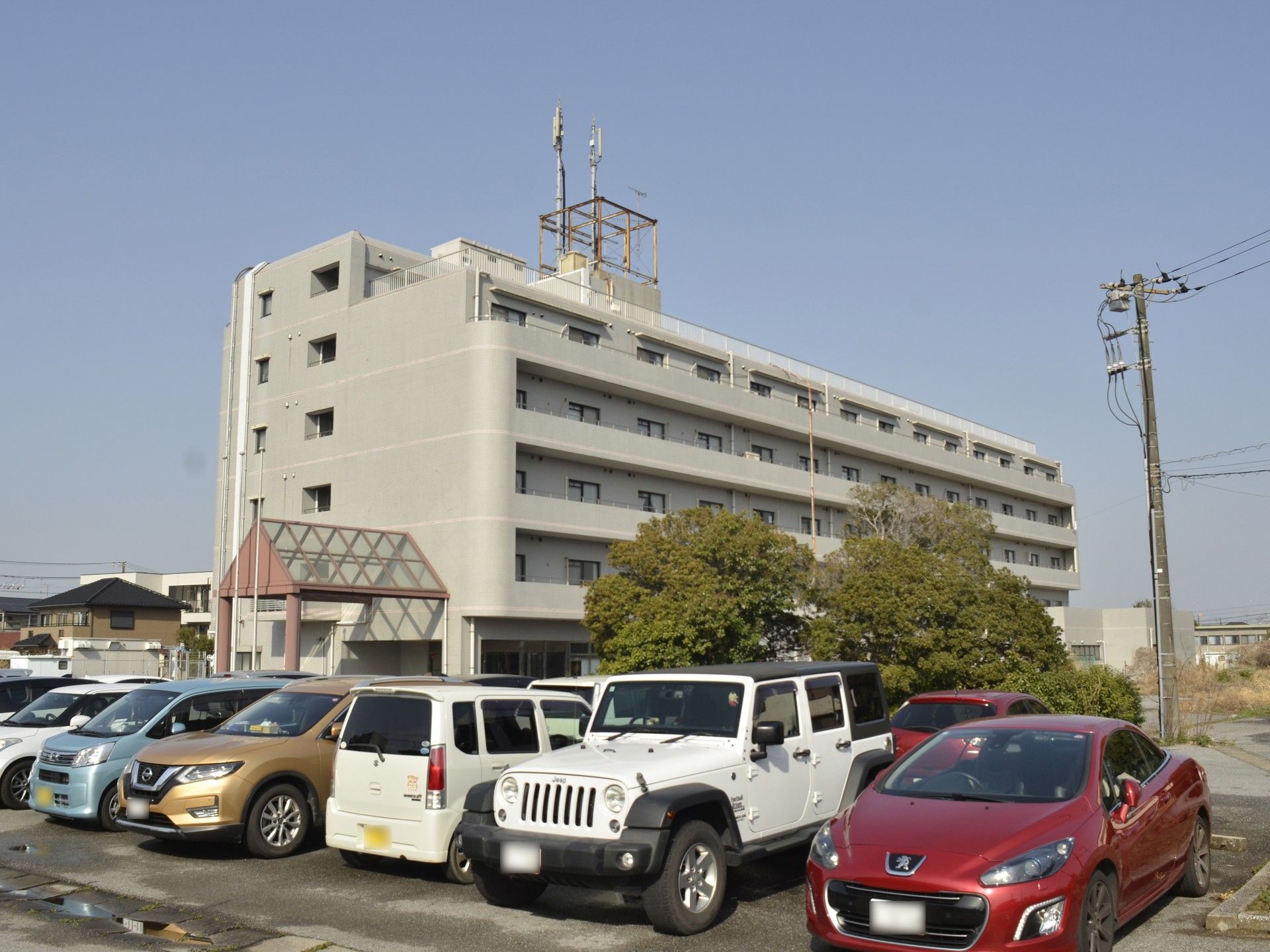 自然豊かな場所を車いすで散歩している高齢男性とそれを補助しながら話している女性スタッフ