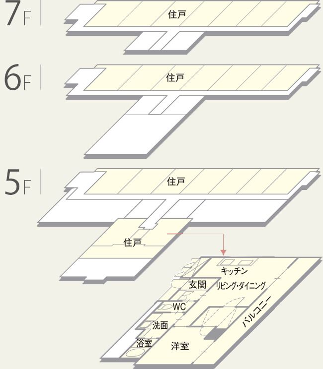 鶴の苑の5～7Ｆのフロアマップ