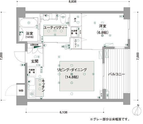 サンガーデン湘南のＲ1タイプのフロアマップ