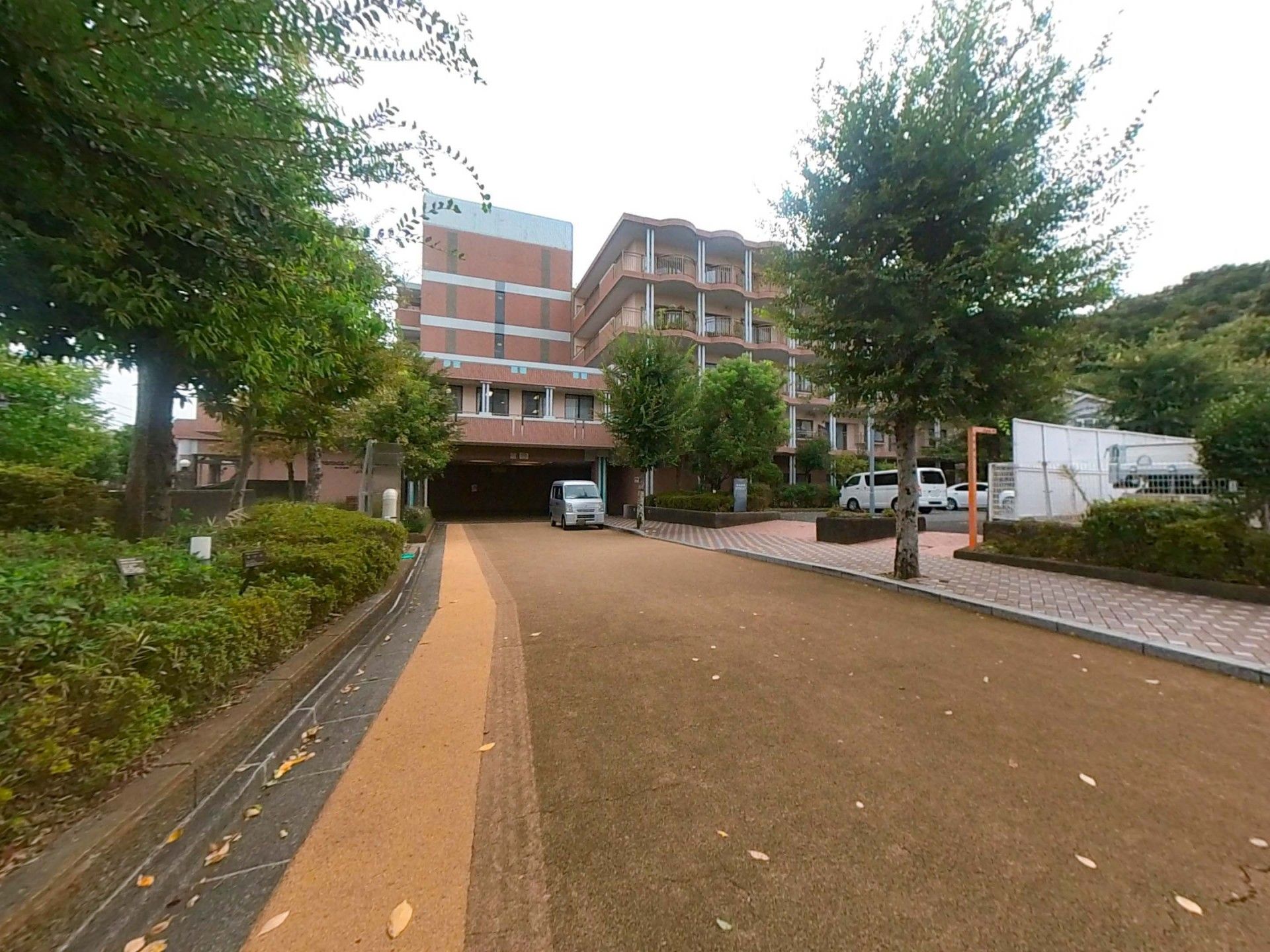 緑に囲まれた建物の外観