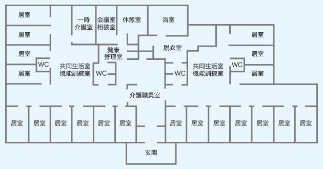 介護付有料老人ホーム 萩の里のフロアマップ1のフロアマップ