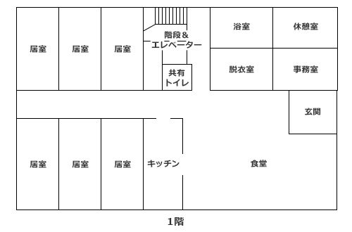 サービス付き高齢者向け住宅 あすなろの家の1階のフロアマップ